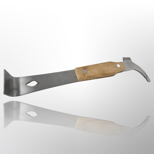 Hive Tool with J Shaped Wooden Handle