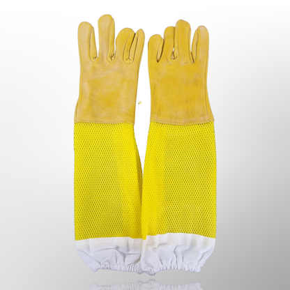 Beekeeping Gloves Leather With Long Net Yellow Sheepskin Polyester Cotton